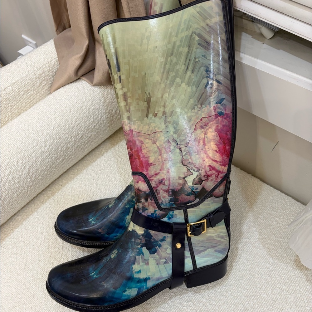 Ted Baker Rain Boots with Blue & Multi Colored Abstract or Floral Pattern